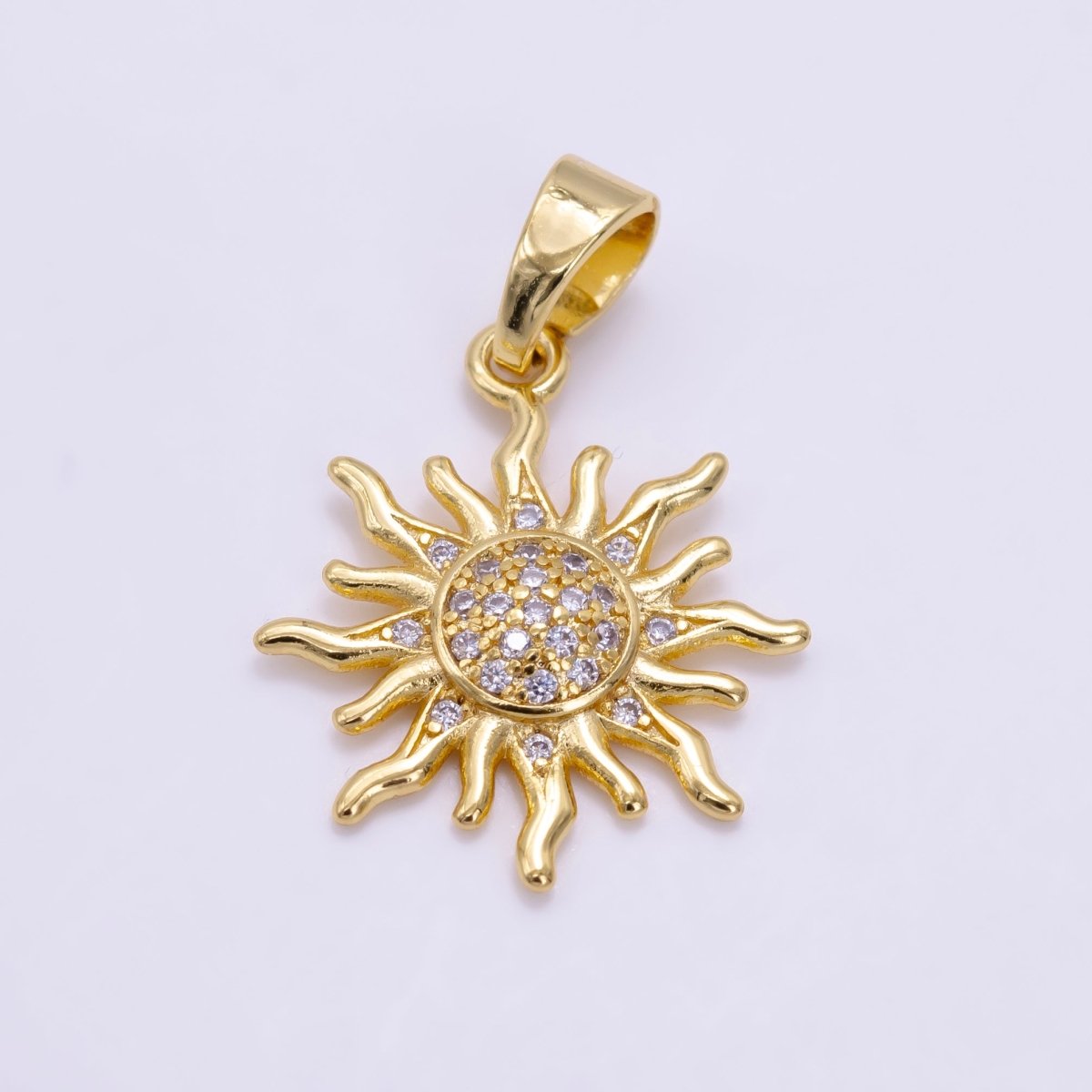 24K Gold Filled Micro Paved CZ Celestial Sun Pendant in Gold & Rose Gold | H539 - DLUXCA