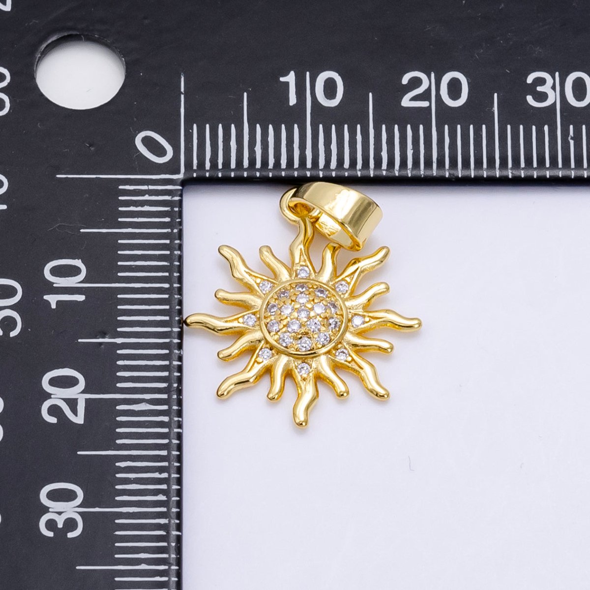 24K Gold Filled Micro Paved CZ Celestial Sun Pendant in Gold & Rose Gold | H539 - DLUXCA