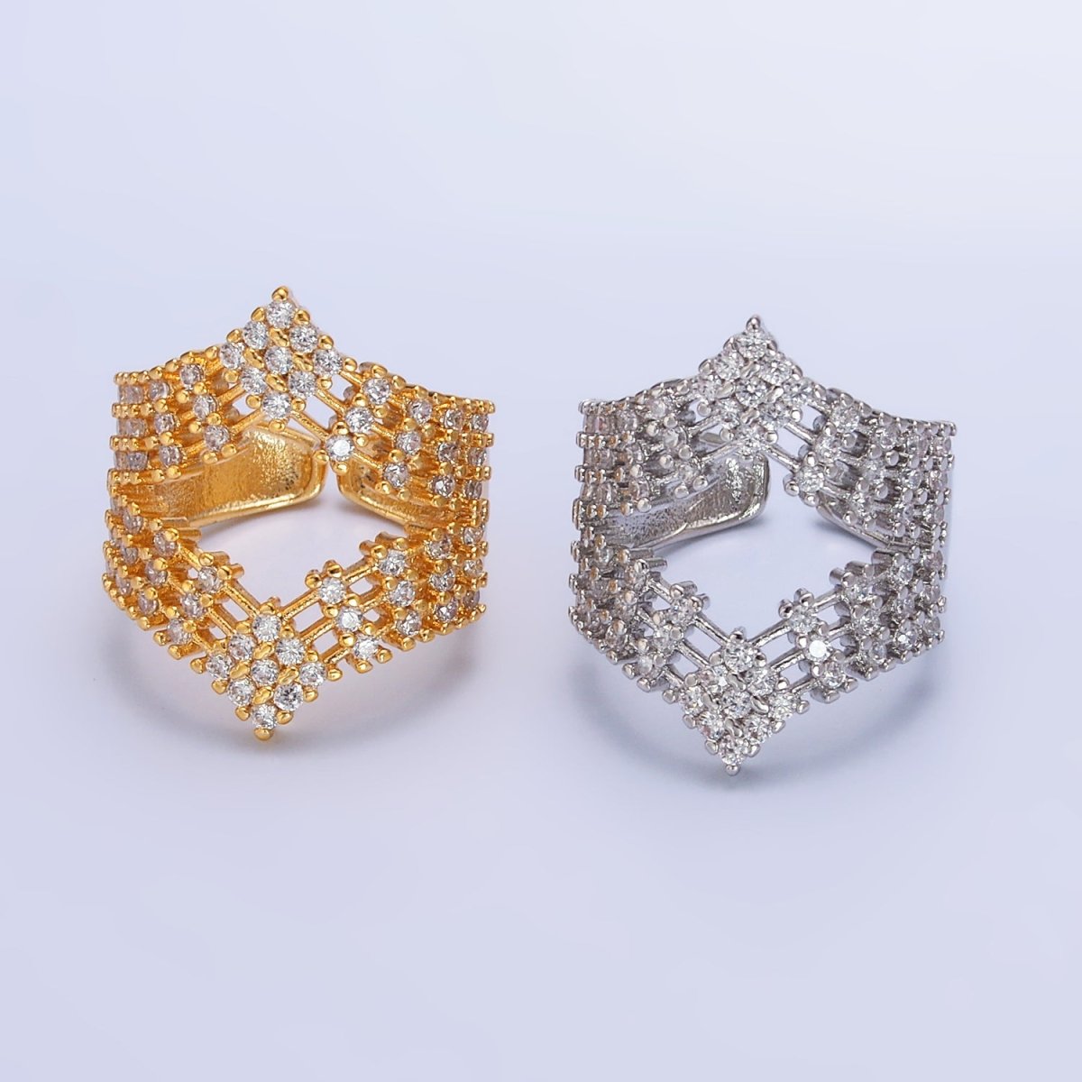 24K Gold Filled Micro Paved CZ Chevron Ring in Gold & Silver | O542 O544 - DLUXCA