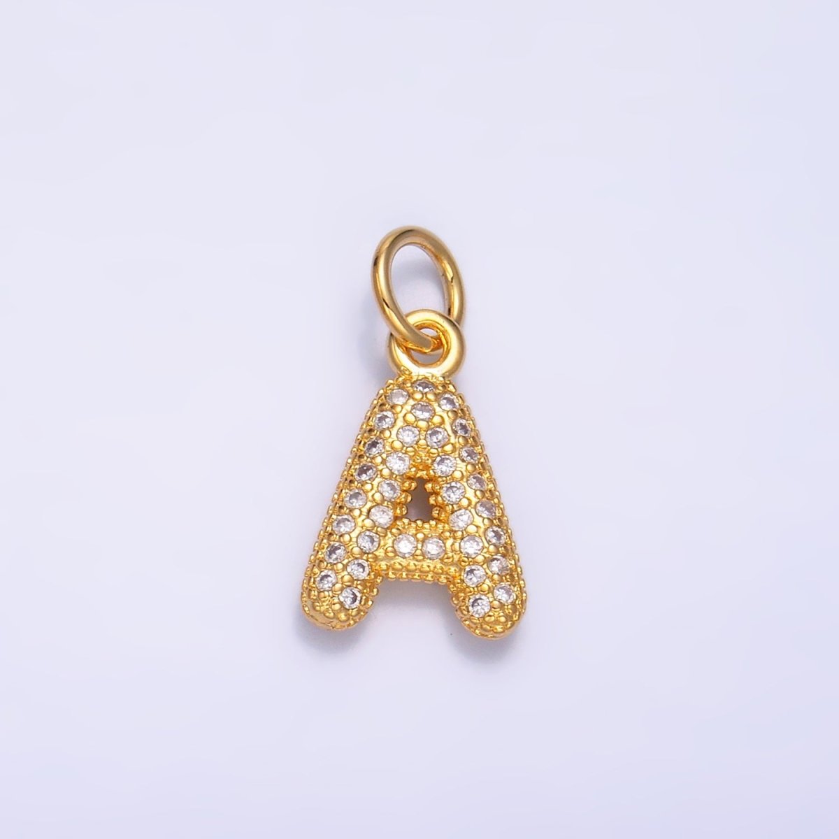 24K Gold Filled Micro Paved CZ Chubby Balloon Initial Letter Pendant | A015 - A027 - DLUXCA