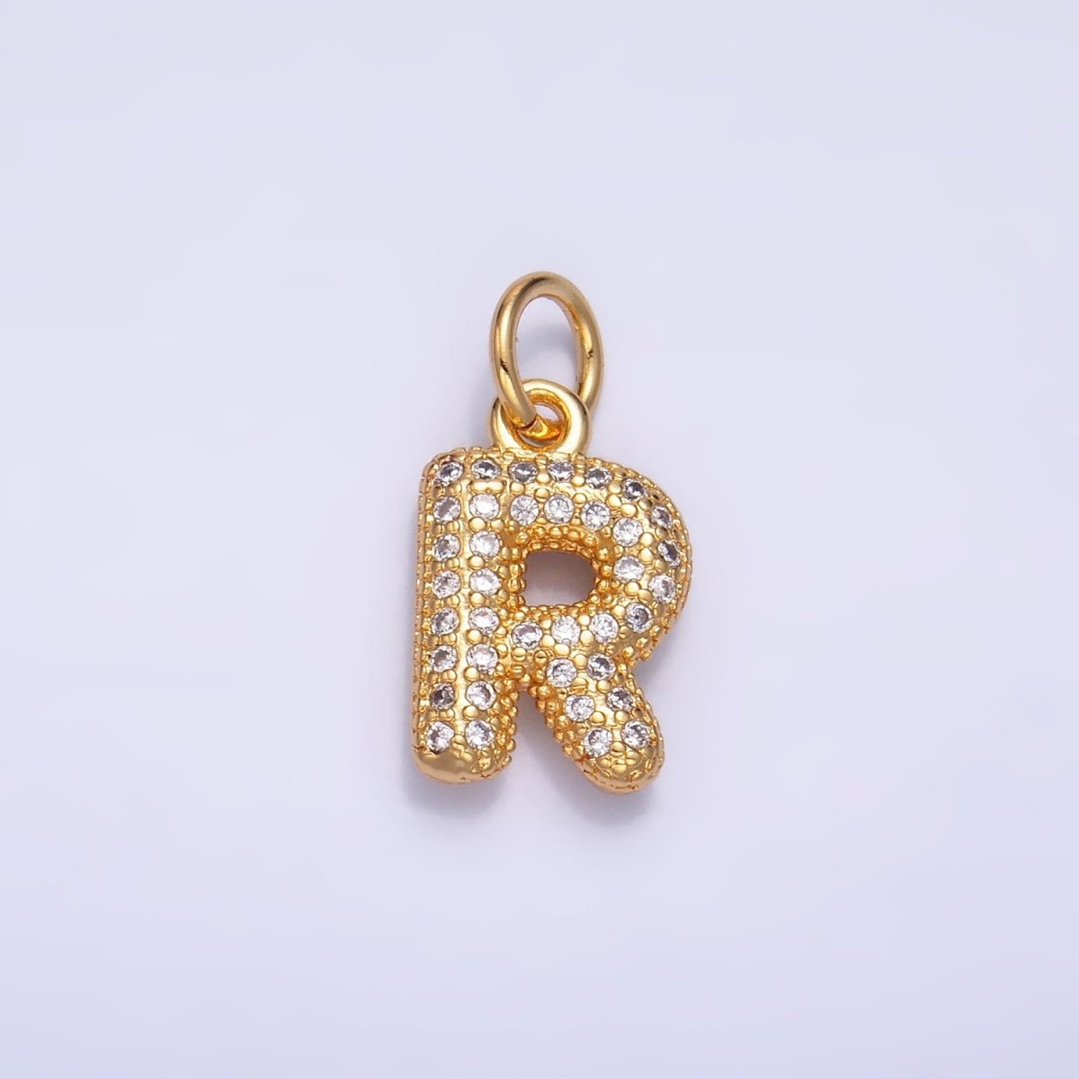 24K Gold Filled Micro Paved CZ Chubby Balloon Initial Letter Pendant | A015 - A027 - DLUXCA