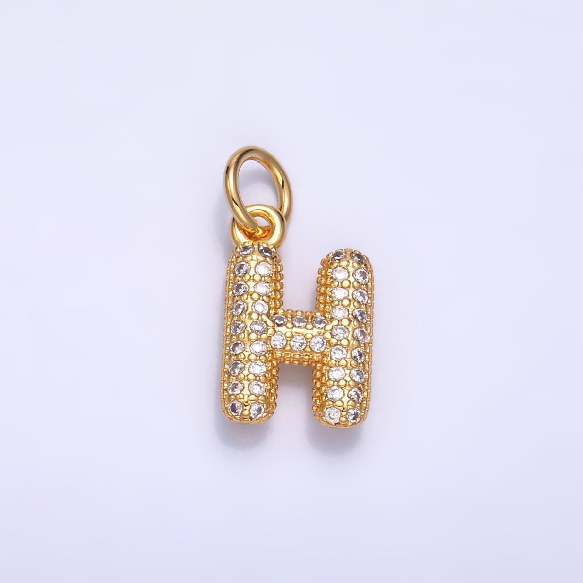 24K Gold Filled Micro Paved CZ Chubby Balloon Initial Letter Pendant | A015 - A027 - DLUXCA