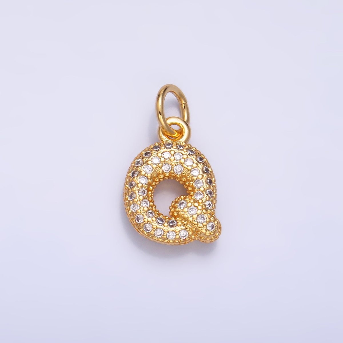 24K Gold Filled Micro Paved CZ Chubby Balloon Initial Letter Pendant | A015 - A027 - DLUXCA