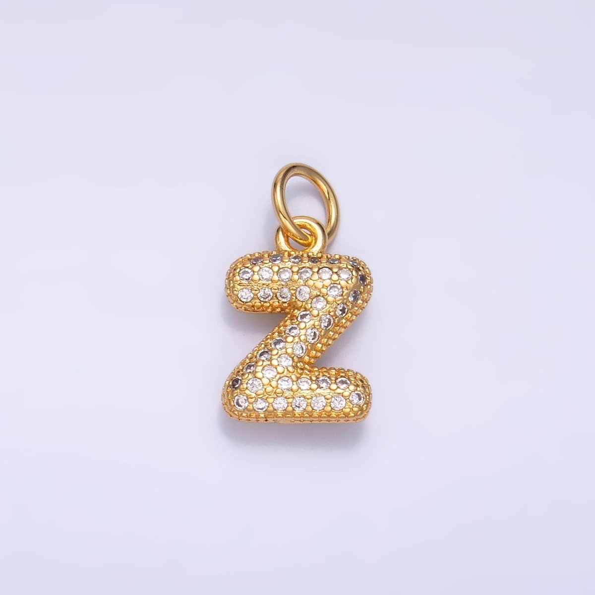 24K Gold Filled Micro Paved CZ Chubby Balloon Initial Letter Pendant | A015 - A027 - DLUXCA