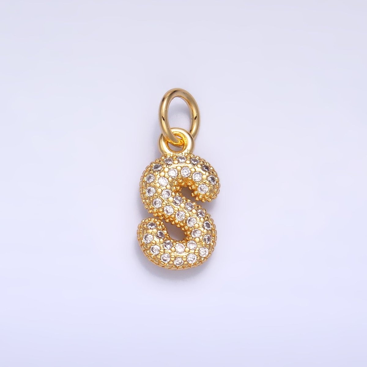 24K Gold Filled Micro Paved CZ Chubby Balloon Initial Letter Pendant | A015 - A027 - DLUXCA