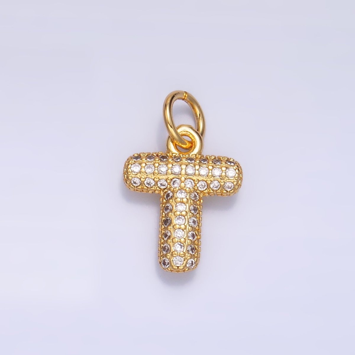 24K Gold Filled Micro Paved CZ Chubby Balloon Initial Letter Pendant | A015 - A027 - DLUXCA