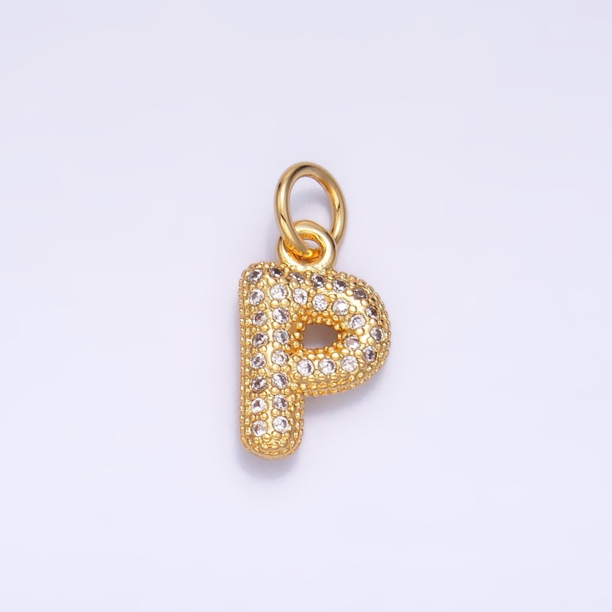 24K Gold Filled Micro Paved CZ Chubby Balloon Initial Letter Pendant | A015 - A027 - DLUXCA