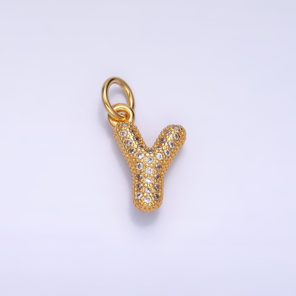 24K Gold Filled Micro Paved CZ Chubby Balloon Initial Letter Pendant | A015 - A027 - DLUXCA