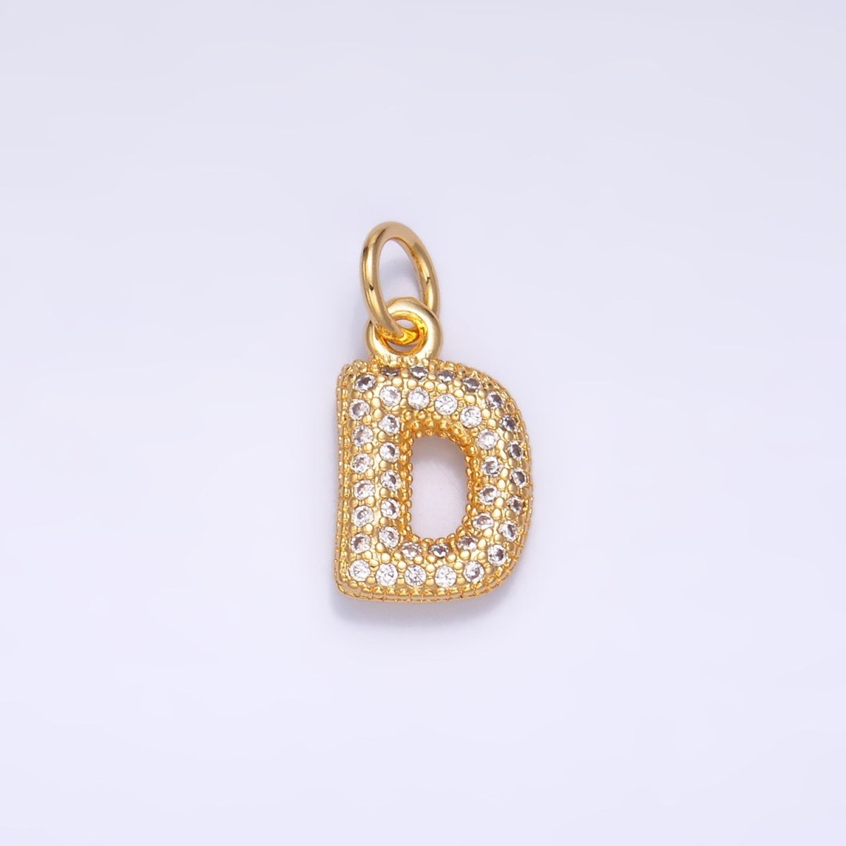 24K Gold Filled Micro Paved CZ Chubby Balloon Initial Letter Pendant | A015 - A027 - DLUXCA