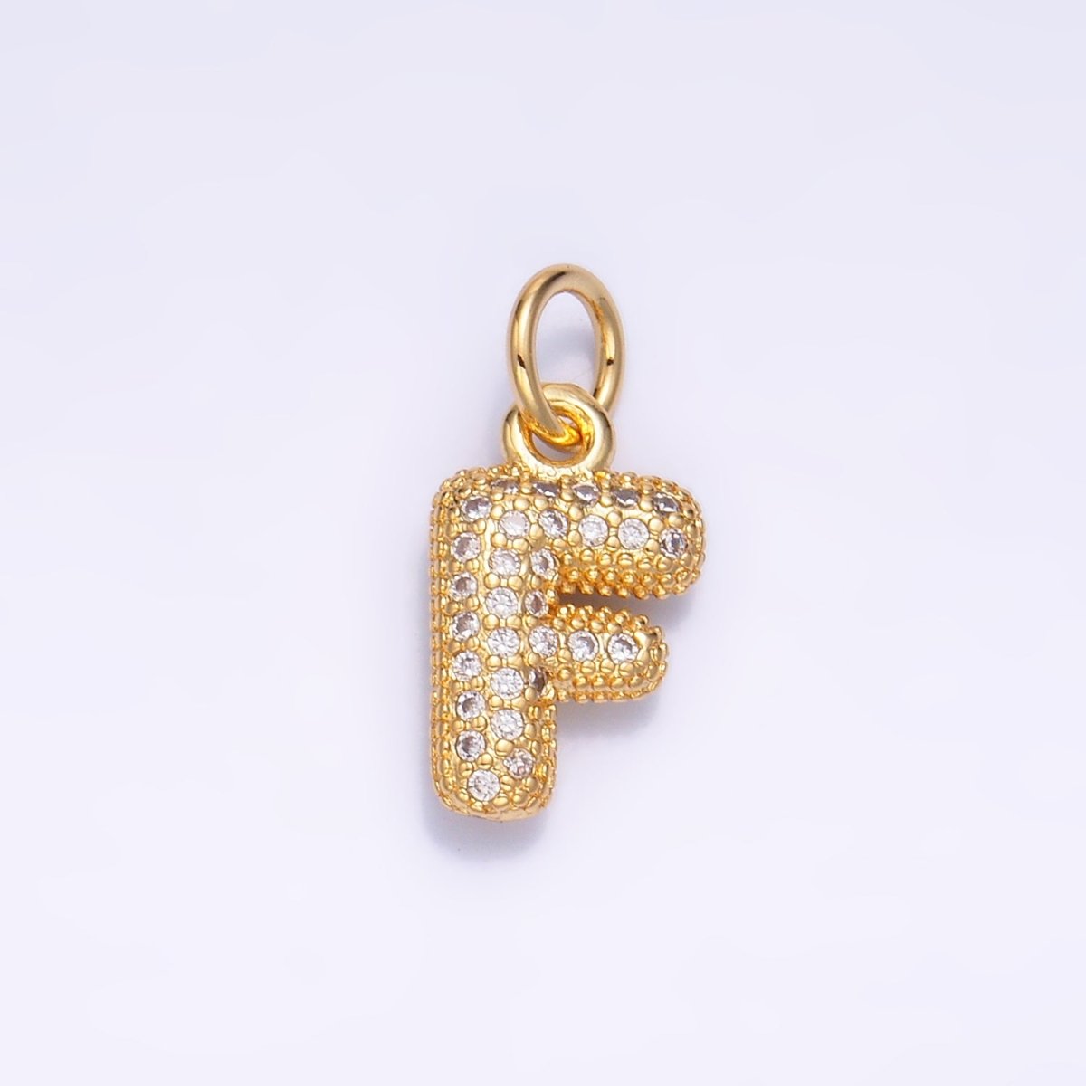 24K Gold Filled Micro Paved CZ Chubby Balloon Initial Letter Pendant | A015 - A027 - DLUXCA