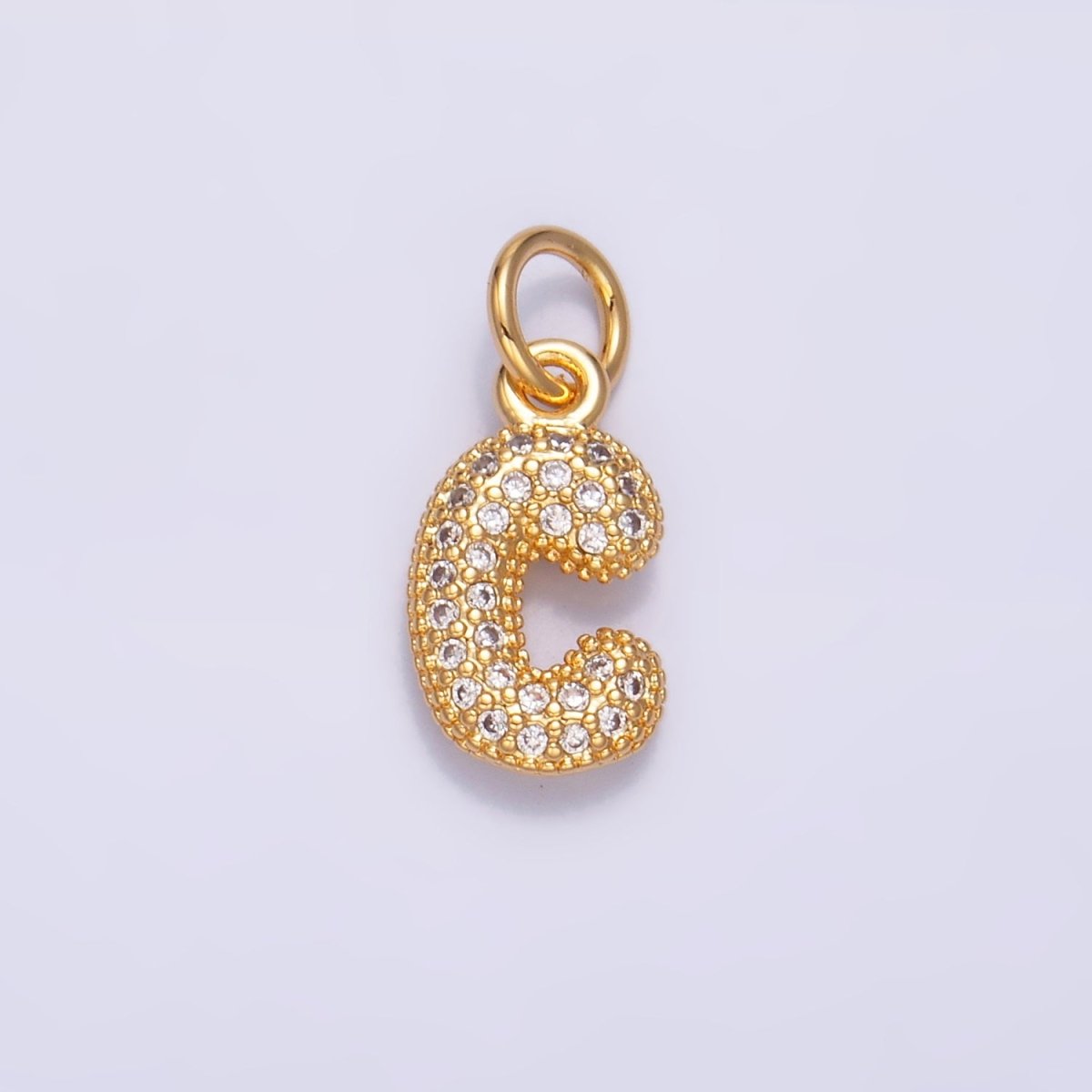 24K Gold Filled Micro Paved CZ Chubby Balloon Initial Letter Pendant | A015 - A027 - DLUXCA