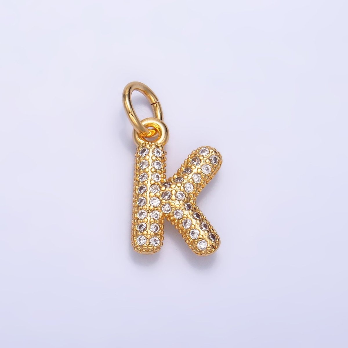 24K Gold Filled Micro Paved CZ Chubby Balloon Initial Letter Pendant | A015 - A027 - DLUXCA