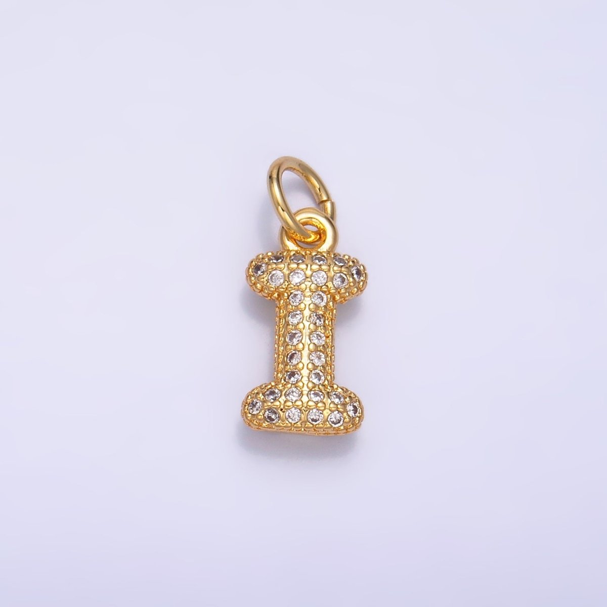 24K Gold Filled Micro Paved CZ Chubby Balloon Initial Letter Pendant | A015 - A027 - DLUXCA