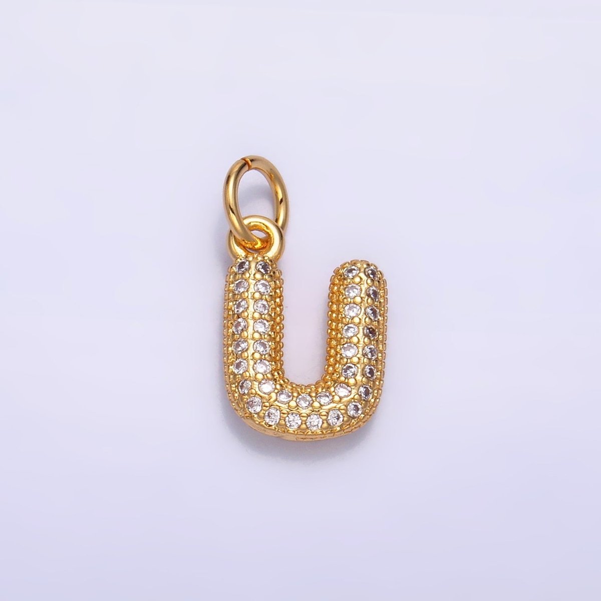 24K Gold Filled Micro Paved CZ Chubby Balloon Initial Letter Pendant | A015 - A027 - DLUXCA