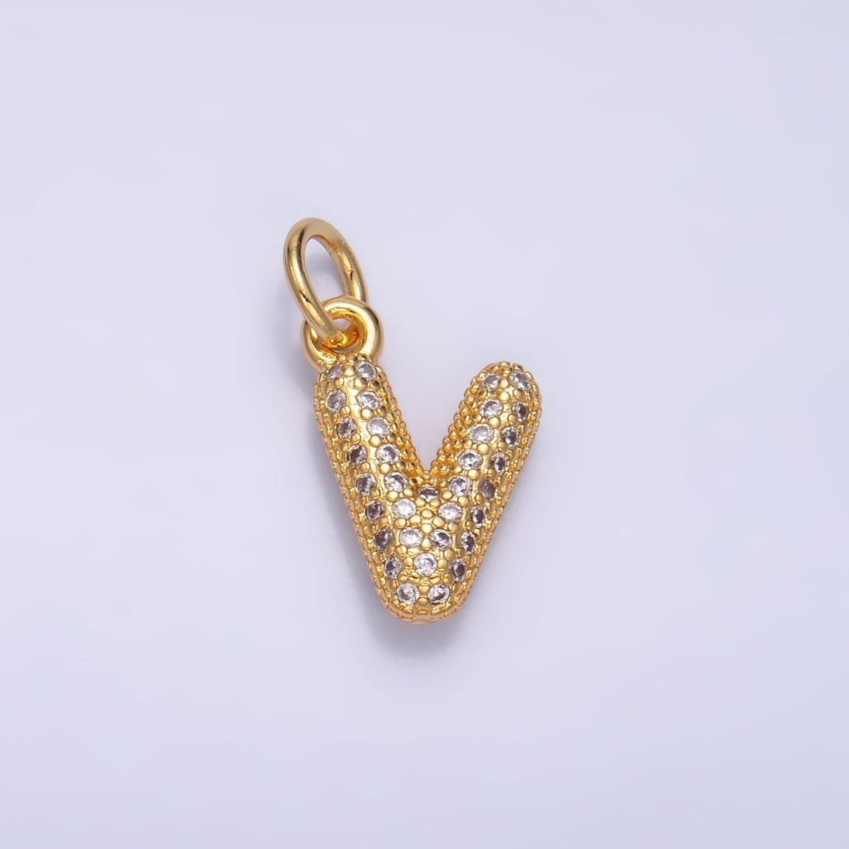 24K Gold Filled Micro Paved CZ Chubby Balloon Initial Letter Pendant | A015 - A027 - DLUXCA