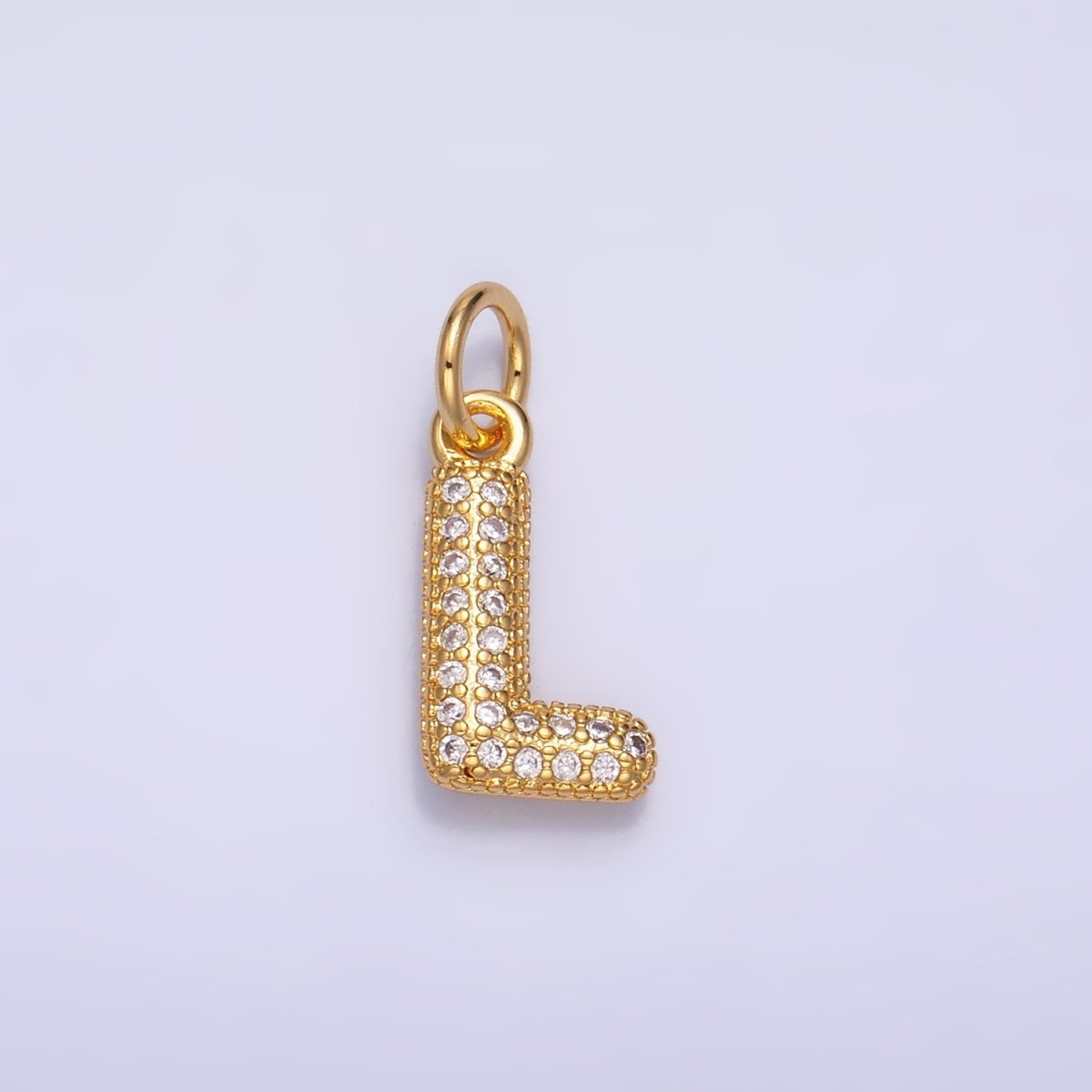 24K Gold Filled Micro Paved CZ Chubby Balloon Initial Letter Pendant | A015 - A027 - DLUXCA