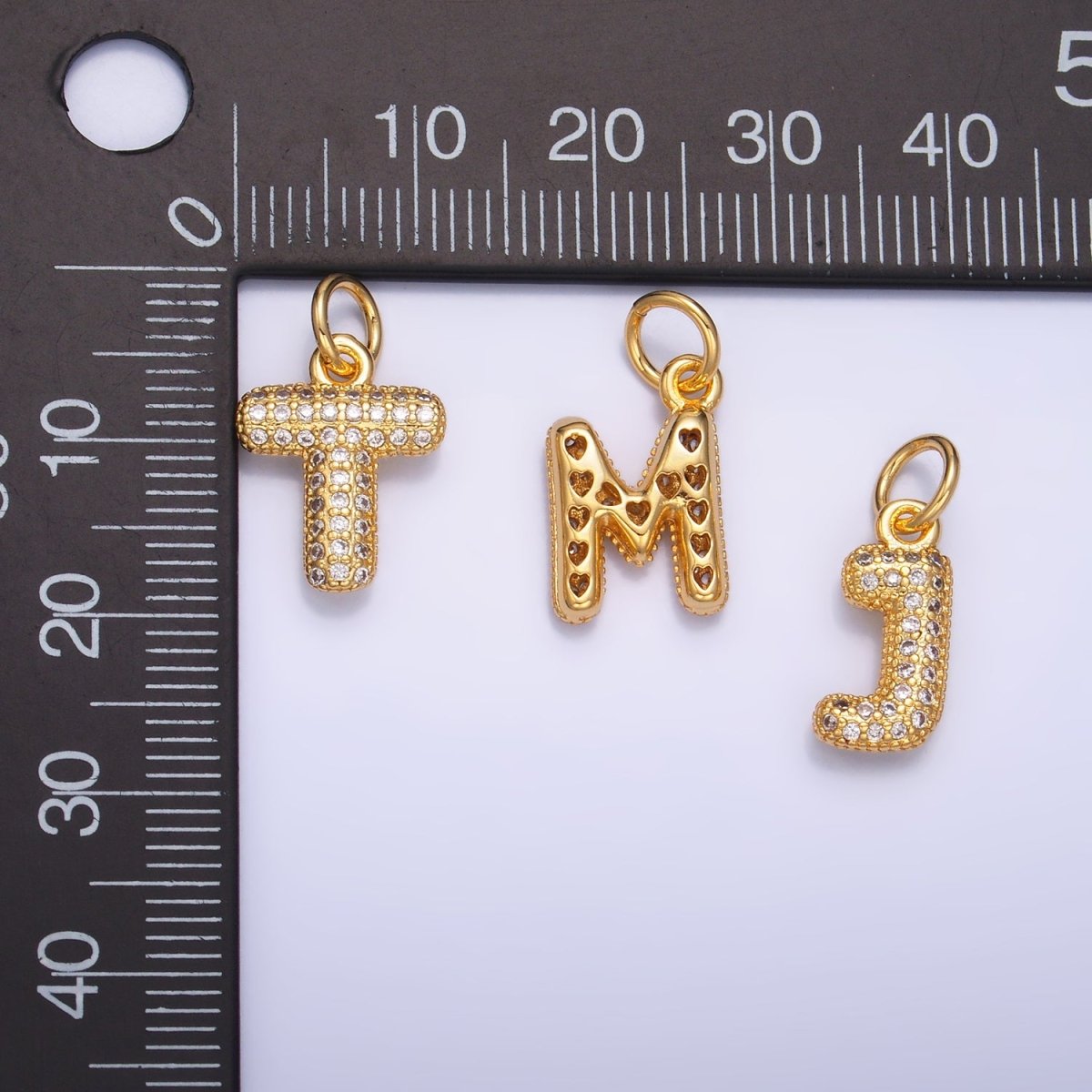 24K Gold Filled Micro Paved CZ Chubby Balloon Initial Letter Pendant | A015 - A027 - DLUXCA