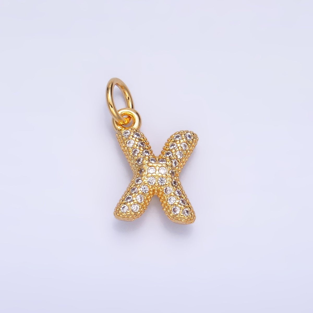 24K Gold Filled Micro Paved CZ Chubby Balloon Initial Letter Pendant | A015 - A027 - DLUXCA