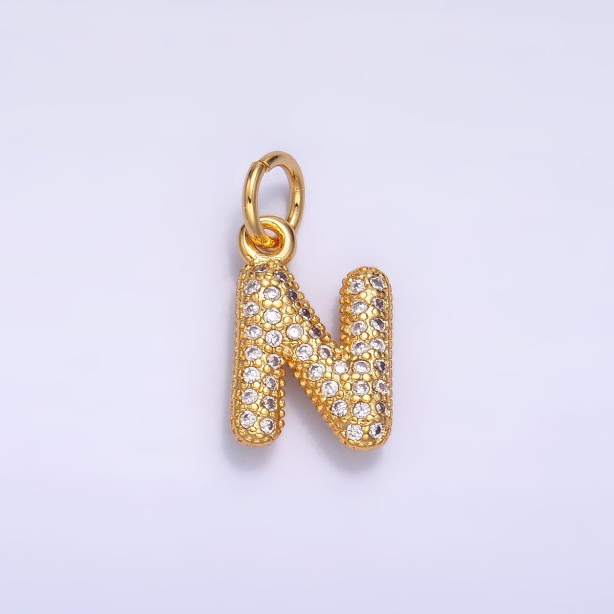 24K Gold Filled Micro Paved CZ Chubby Balloon Initial Letter Pendant | A015 - A027 - DLUXCA