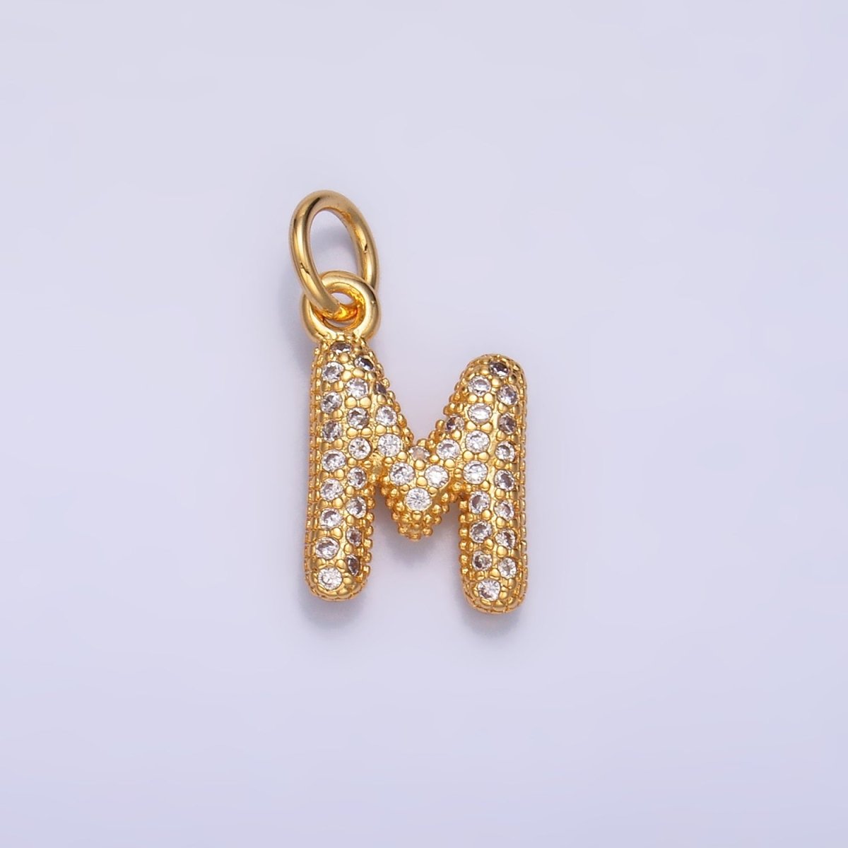 24K Gold Filled Micro Paved CZ Chubby Balloon Initial Letter Pendant | A015 - A027 - DLUXCA