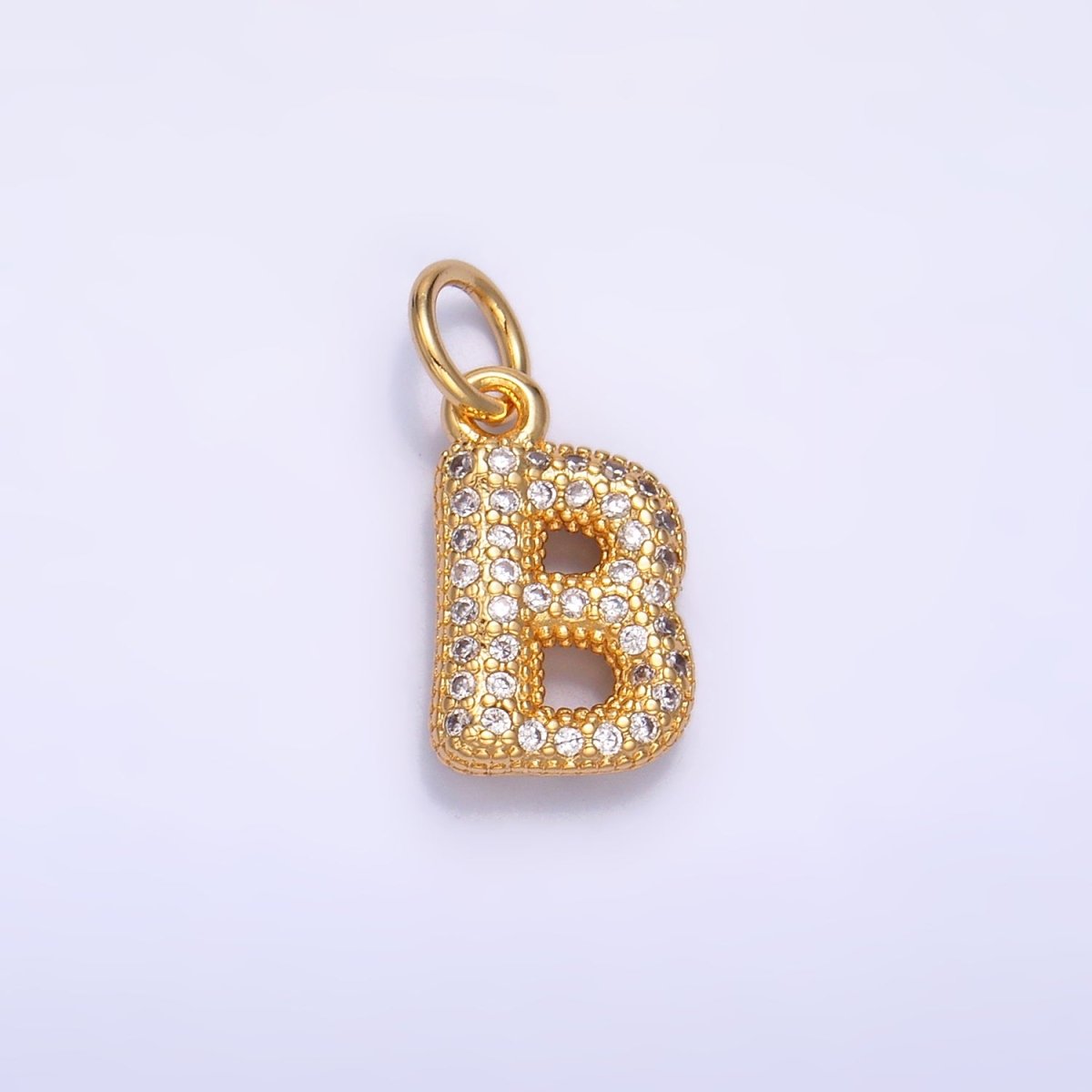 24K Gold Filled Micro Paved CZ Chubby Balloon Initial Letter Pendant | A015 - A027 - DLUXCA