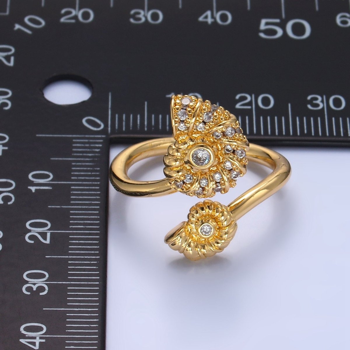 24K Gold Filled Micro Paved CZ Clam Shell Pearl Wrap Ring | U423 - DLUXCA