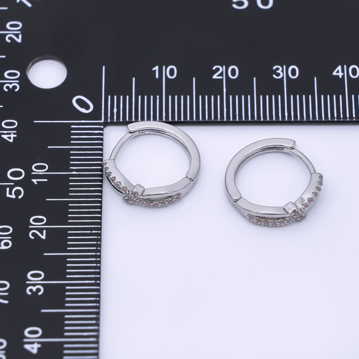 24K Gold Filled Micro Paved CZ Cluster Bow Lever Back Hoops Earrings in Gold & Silver | AB1601 AB1602 - DLUXCA