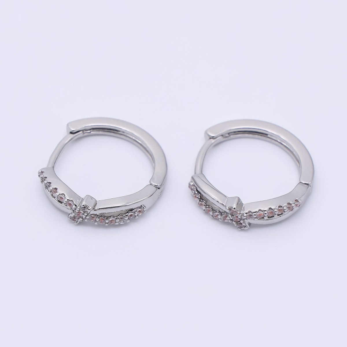 24K Gold Filled Micro Paved CZ Cluster Bow Lever Back Hoops Earrings in Gold & Silver | AB1601 AB1602 - DLUXCA