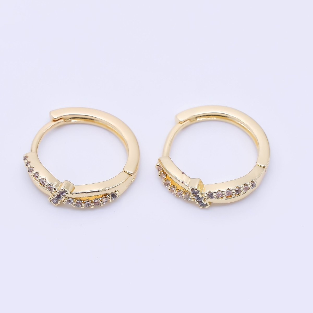 24K Gold Filled Micro Paved CZ Cluster Bow Lever Back Hoops Earrings in Gold & Silver | AB1601 AB1602 - DLUXCA