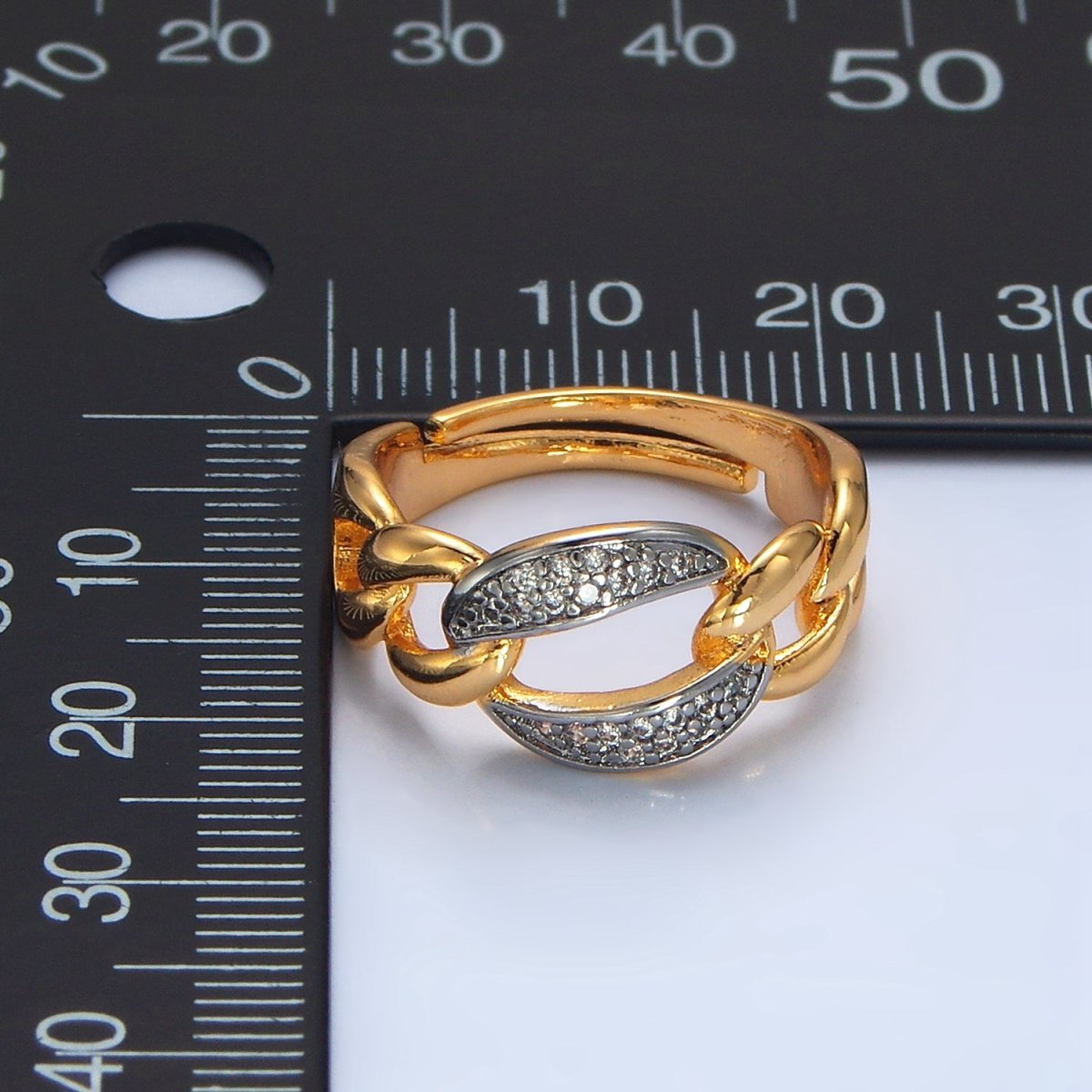 24K Gold Filled Micro Paved CZ Concave Curb Mixed Metal Ring | O1419 - DLUXCA