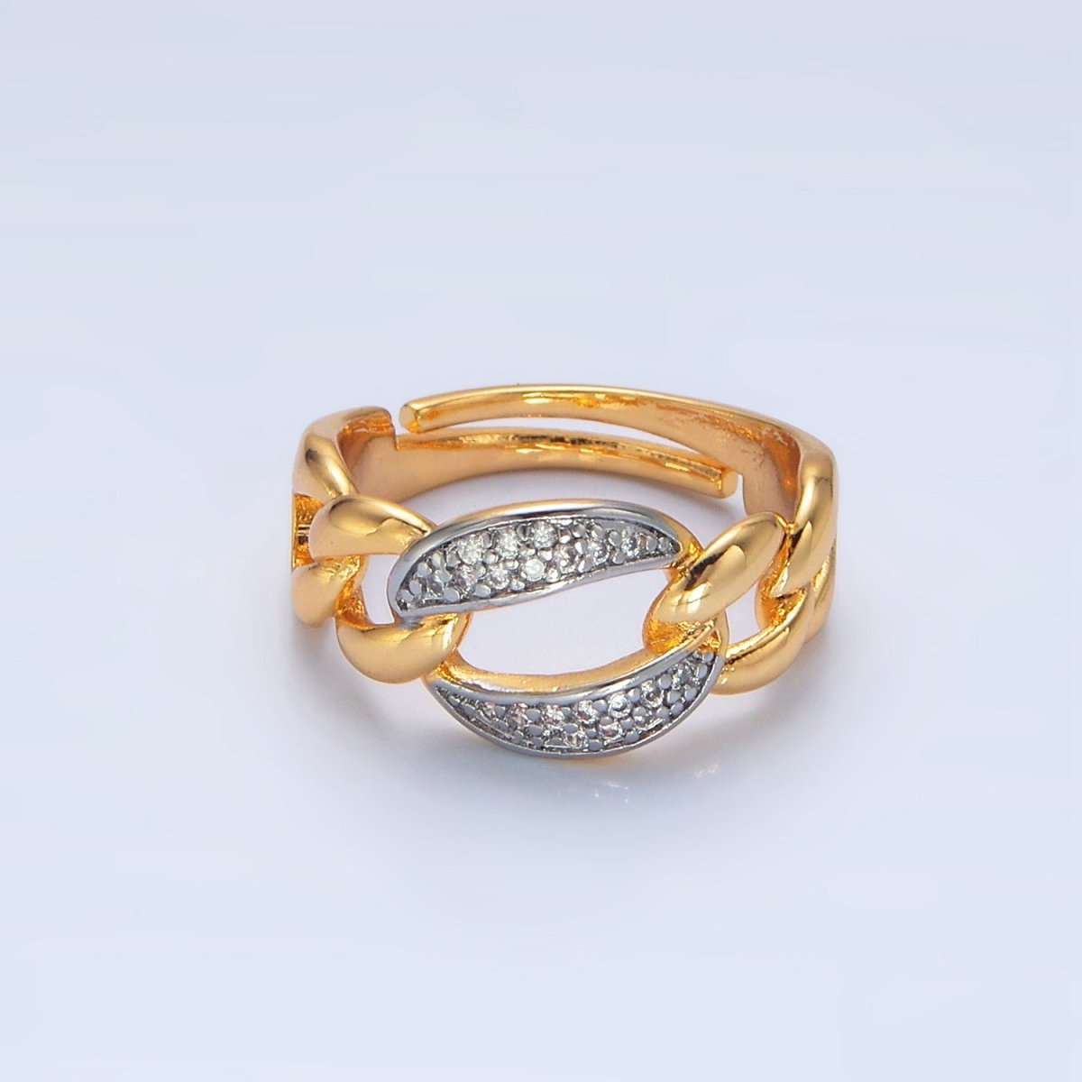 24K Gold Filled Micro Paved CZ Concave Curb Mixed Metal Ring | O1419 - DLUXCA