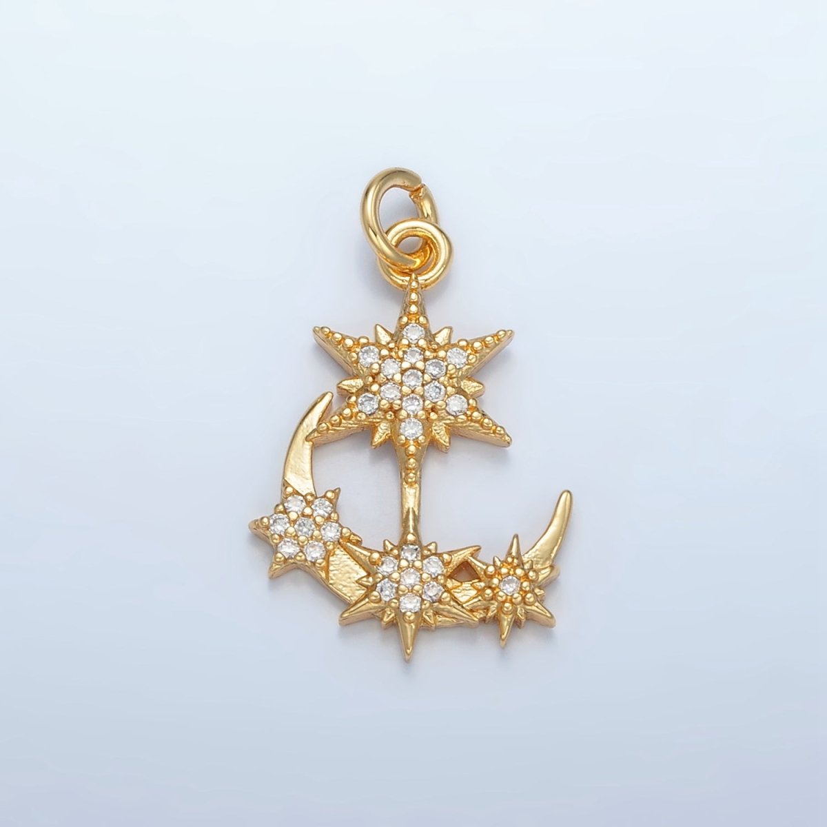 24K Gold Filled Micro Paved CZ Crescent Moon Star Celestial Charm | E305 - DLUXCA