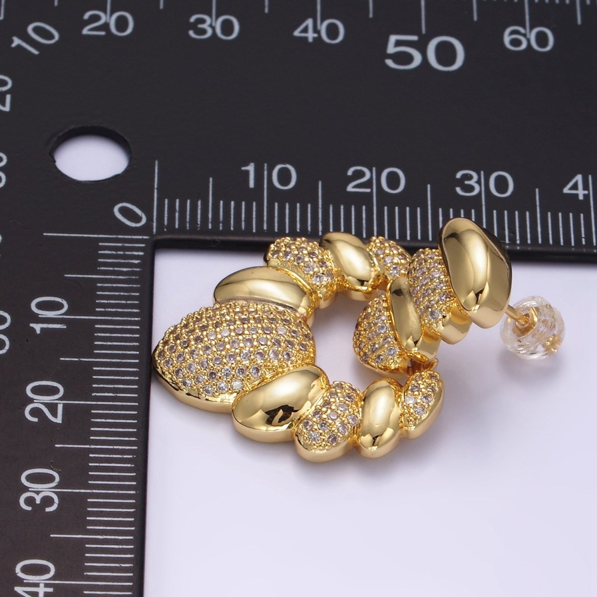 24K Gold Filled Micro Paved CZ Croissant Geometric Drop Stud Earrings | Q140 - DLUXCA