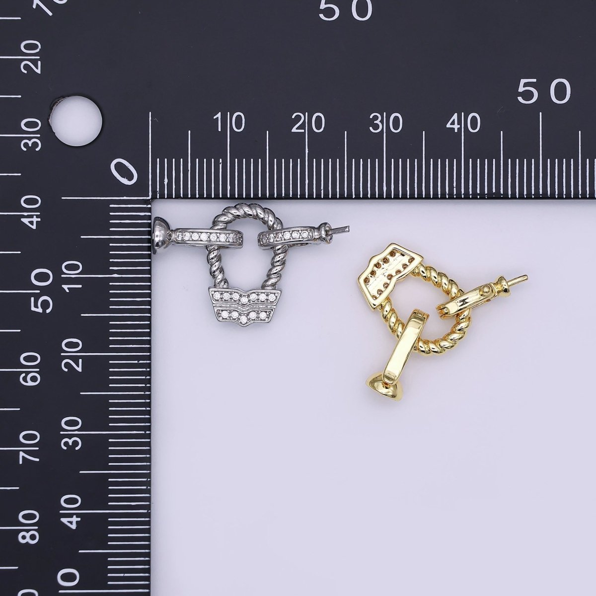 24K Gold Filled Micro Paved CZ Croissant Needle Bead Clasps Closure Findings Set in Gold & Silver | Z1265 - DLUXCA