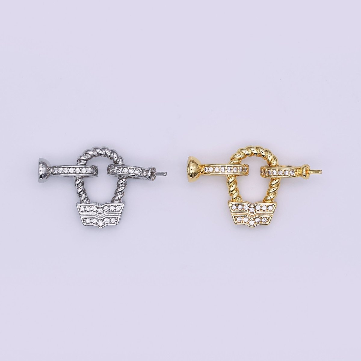24K Gold Filled Micro Paved CZ Croissant Needle Bead Clasps Closure Findings Set in Gold & Silver | Z1265 - DLUXCA