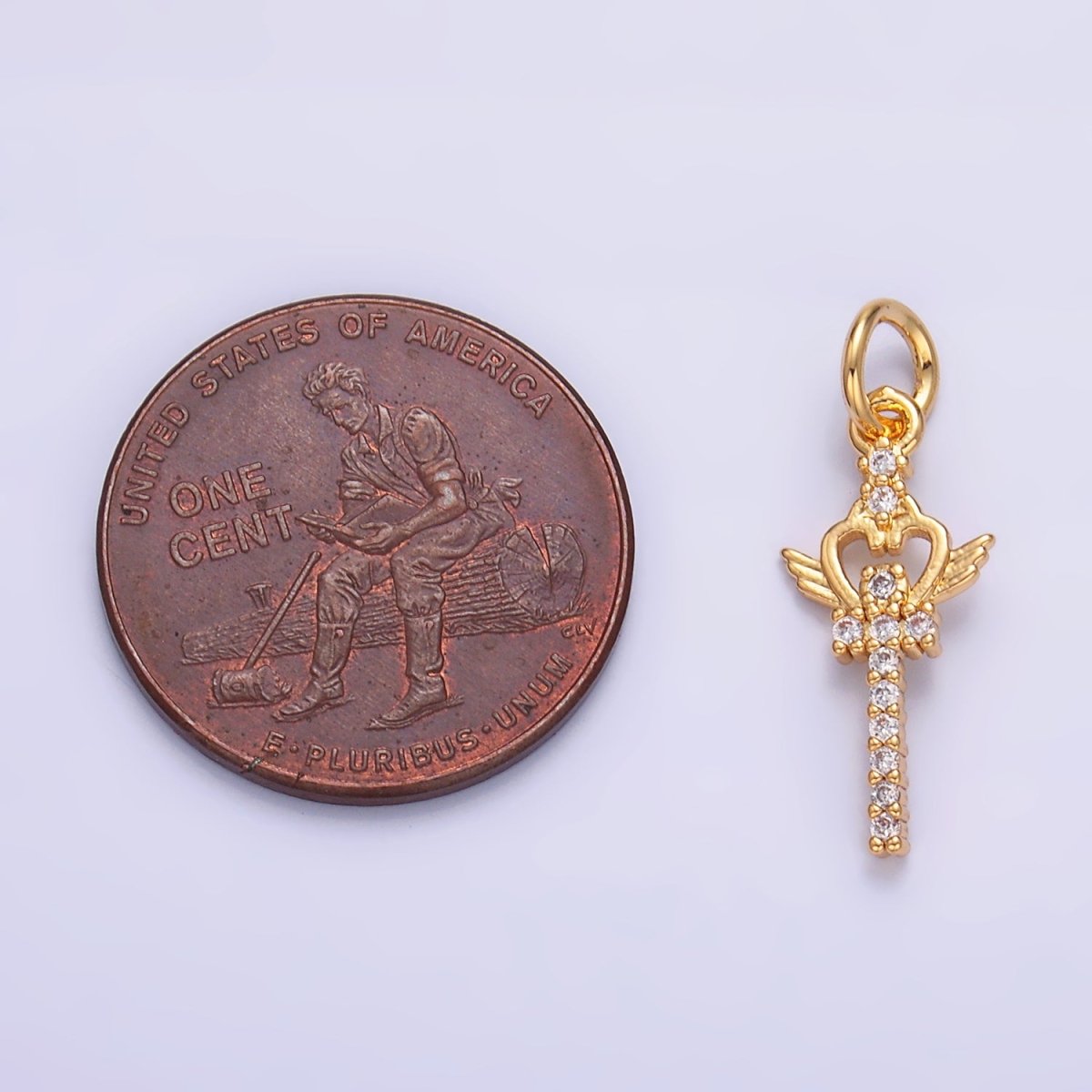 24K Gold Filled Micro Paved CZ Crown Sword Charm in Gold & Silver | W810 - DLUXCA