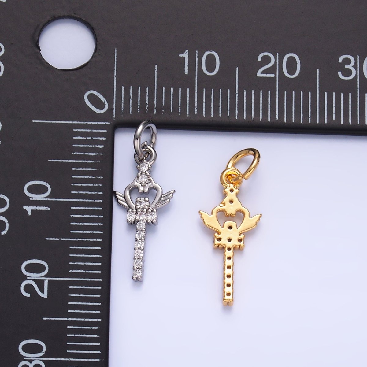 24K Gold Filled Micro Paved CZ Crown Sword Charm in Gold & Silver | W810 - DLUXCA