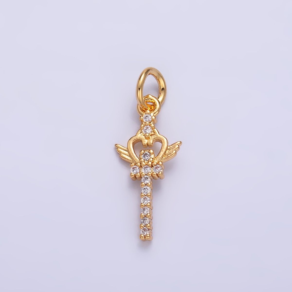 24K Gold Filled Micro Paved CZ Crown Sword Charm in Gold & Silver | W810 - DLUXCA