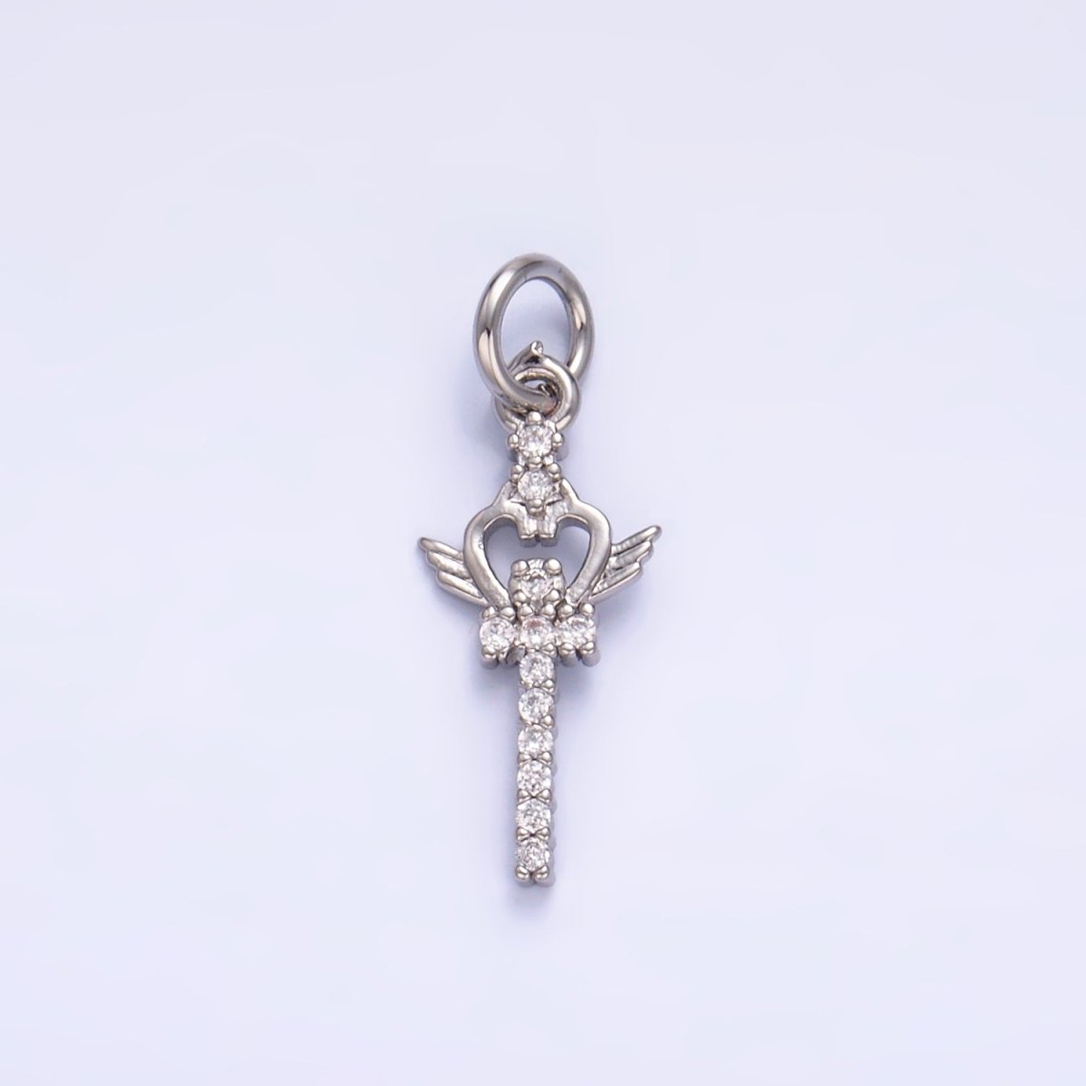 24K Gold Filled Micro Paved CZ Crown Sword Charm in Gold & Silver | W810 - DLUXCA