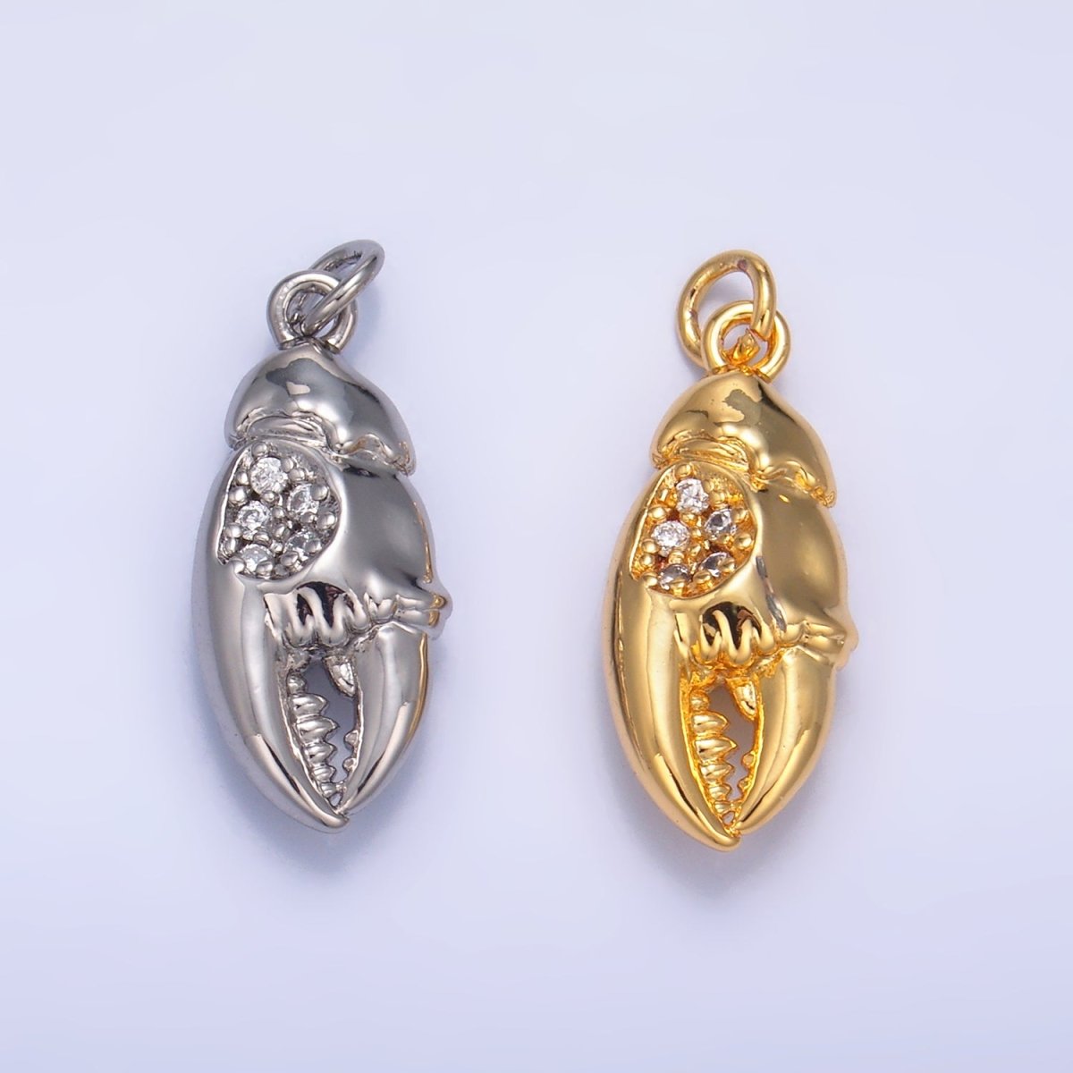 24K Gold Filled Micro Paved CZ Crustacean Crab Claw Charm in Gold & Silver | W381 - DLUXCA