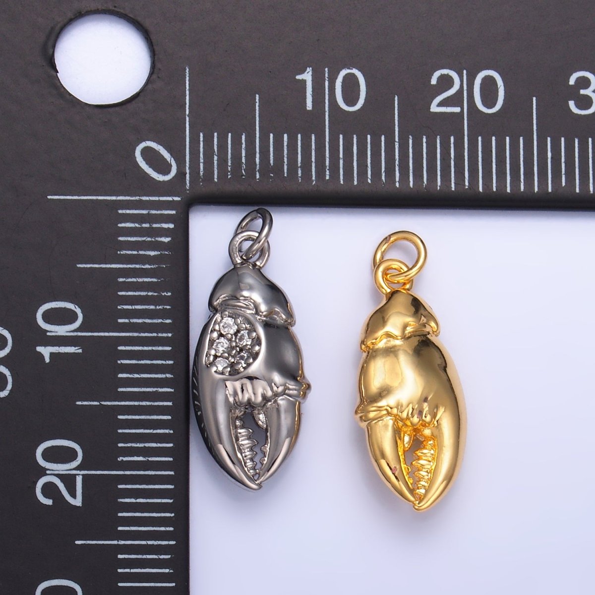 24K Gold Filled Micro Paved CZ Crustacean Crab Claw Charm in Gold & Silver | W381 - DLUXCA