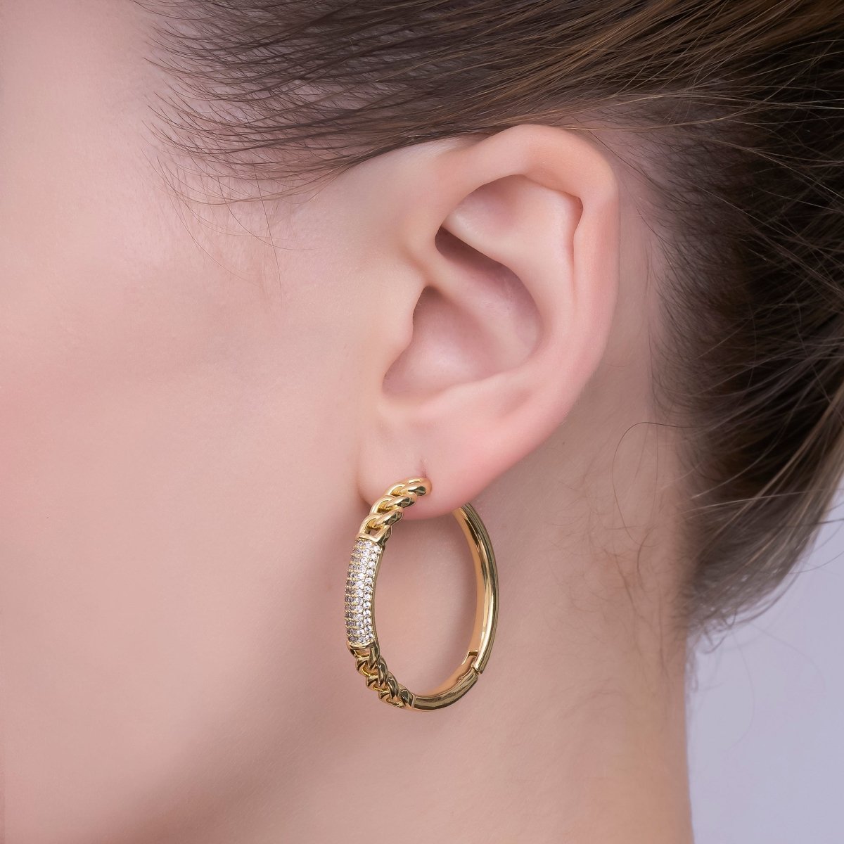 24K Gold Filled Micro Paved CZ Curb Link Hoop Earrings in Gold & Silver | AI545 AI546 - DLUXCA