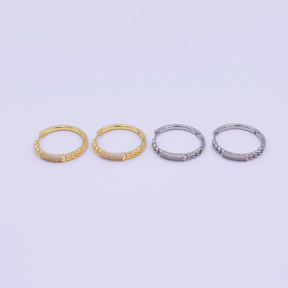 24K Gold Filled Micro Paved CZ Curb Link Hoop Earrings in Gold & Silver | AI545 AI546 - DLUXCA