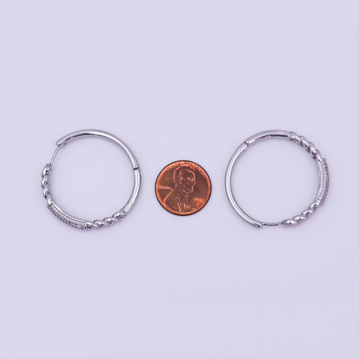 24K Gold Filled Micro Paved CZ Curb Link Hoop Earrings in Gold & Silver | AI545 AI546 - DLUXCA