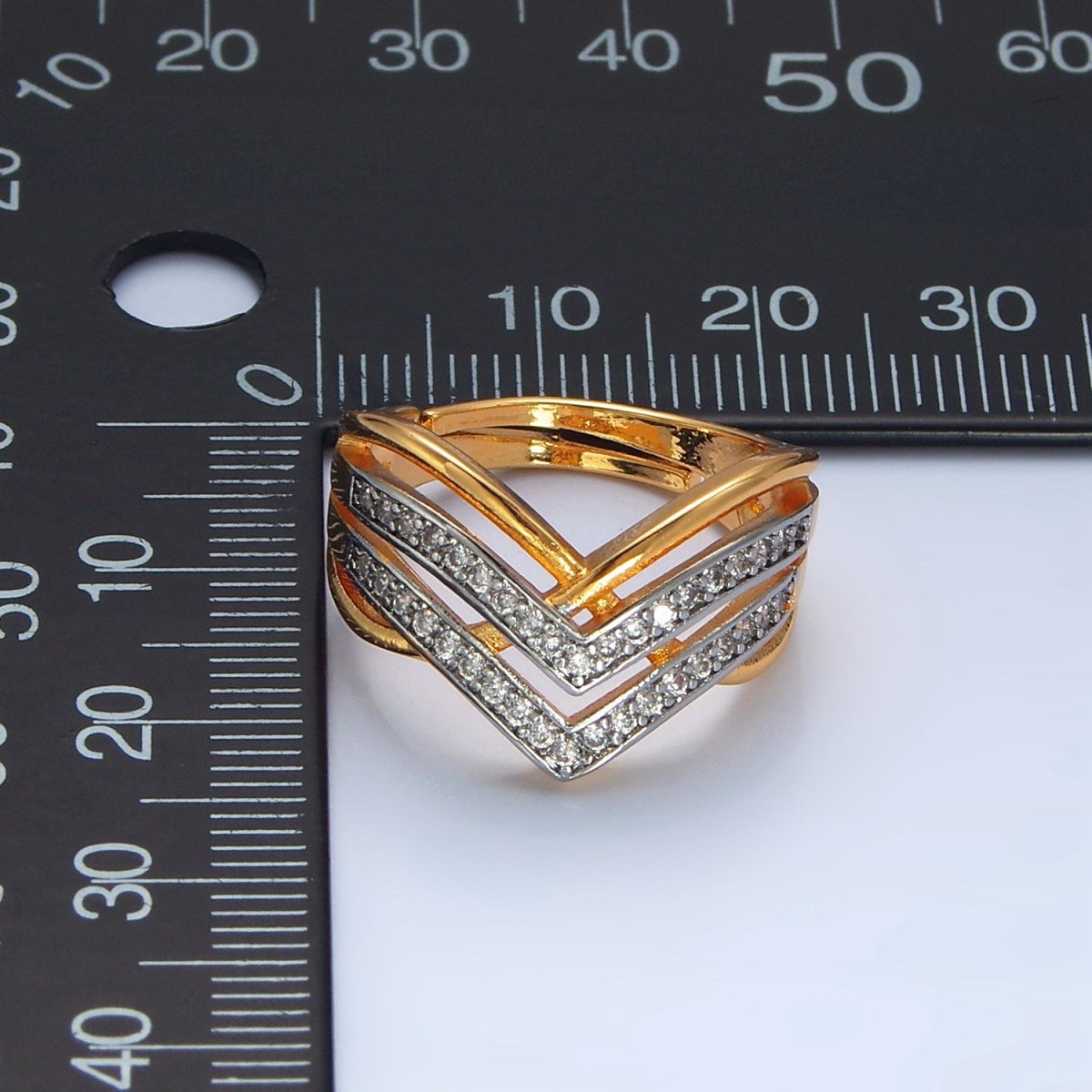 24K Gold Filled Micro Paved CZ Curved Chevron Band Ring | O1429 - DLUXCA