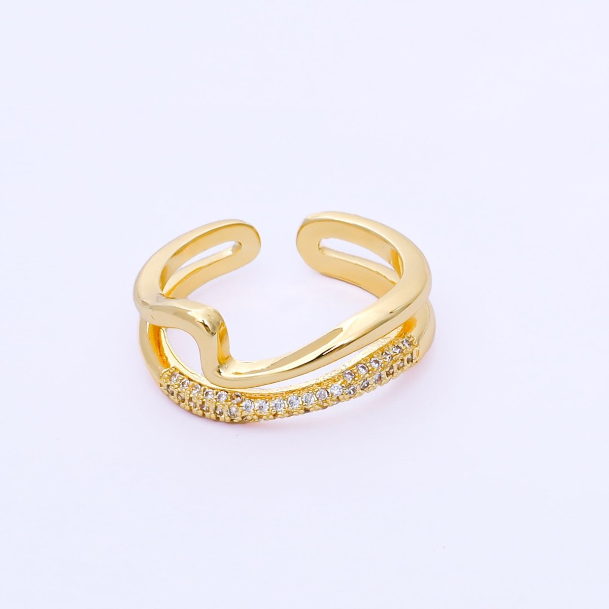 24K Gold Filled Micro Paved CZ Curved Double Band Ring | O2300 - DLUXCA