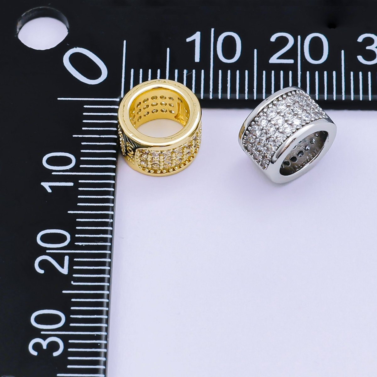 24K Gold Filled Micro Paved CZ Cylinder Luxe Barrel Bead Spacer in Silver & Gold | B033 - DLUXCA