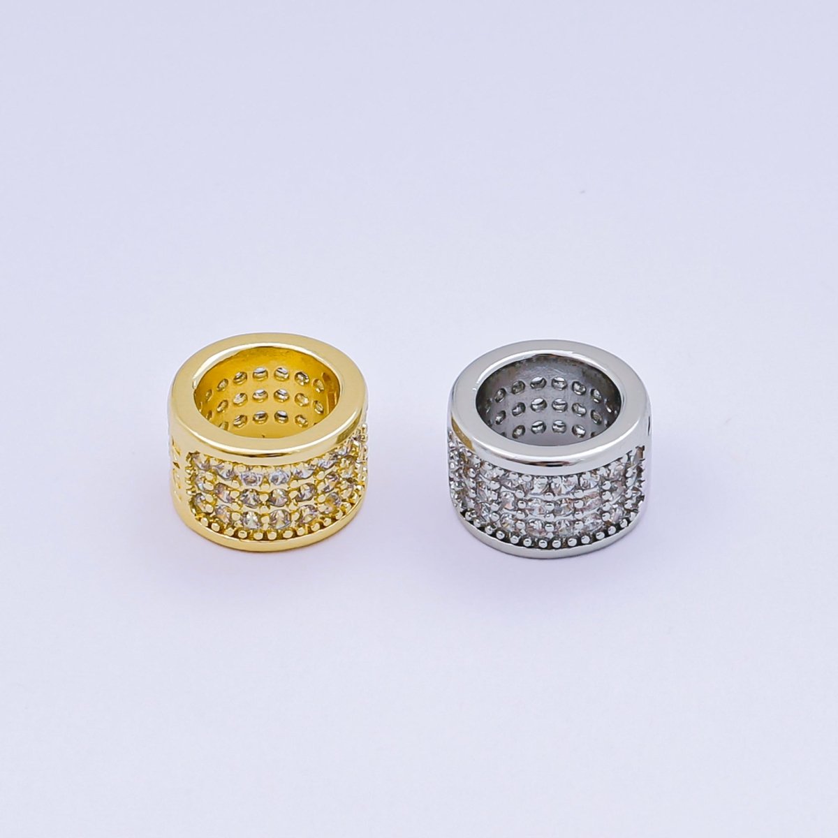 24K Gold Filled Micro Paved CZ Cylinder Luxe Barrel Bead Spacer in Silver & Gold | B033 - DLUXCA