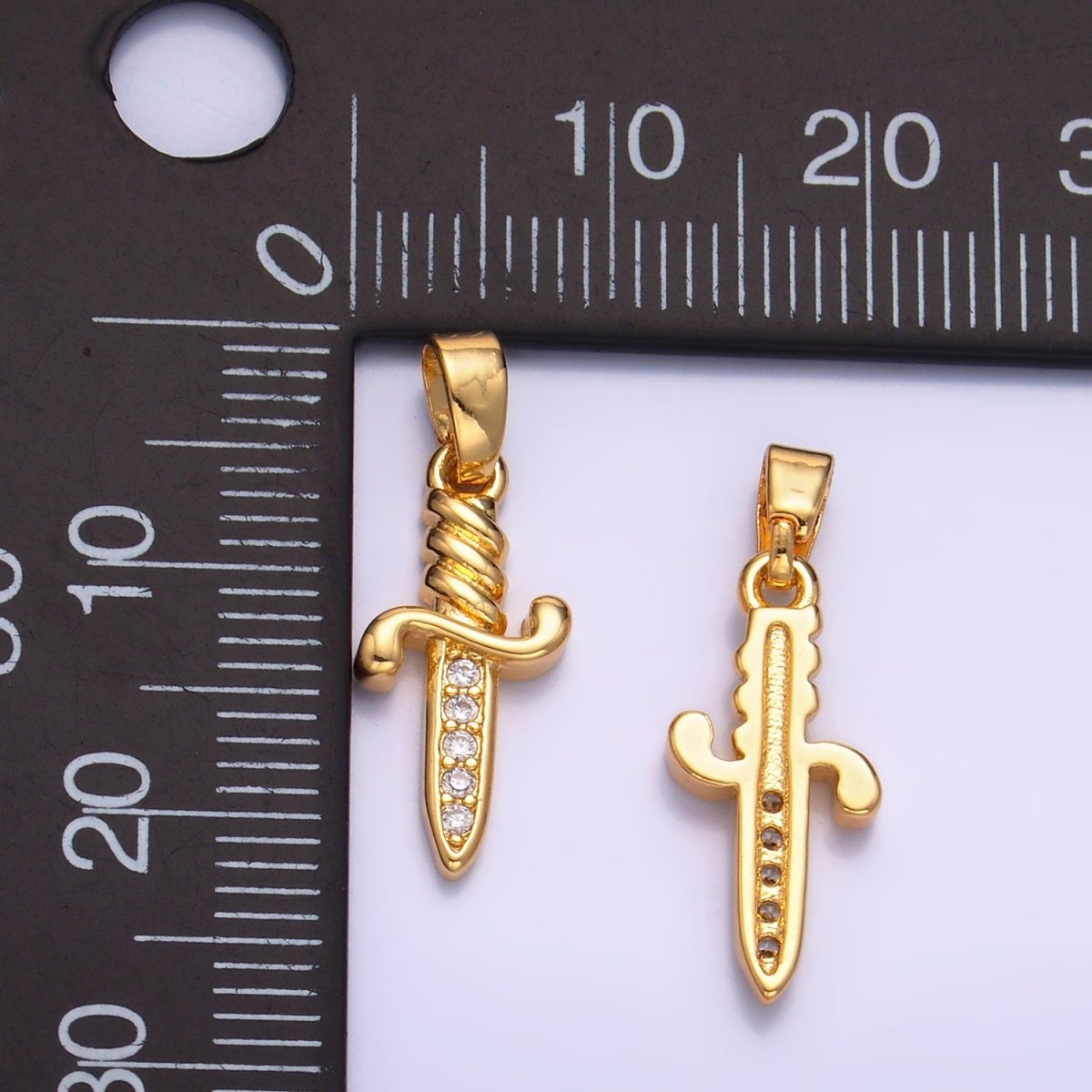 24K Gold Filled Micro Paved CZ Dagger Knife Sword Pendant | AA1058 - DLUXCA