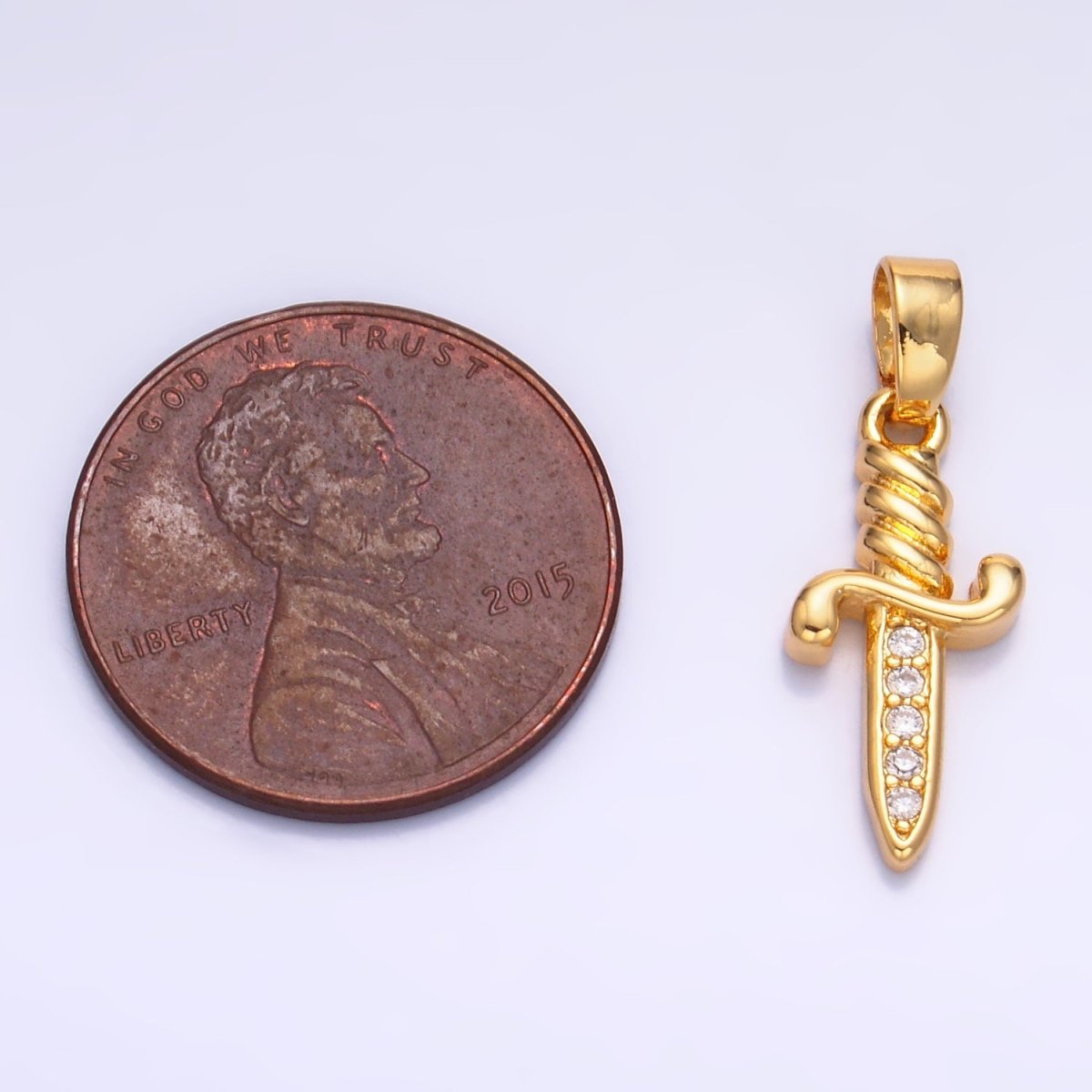 24K Gold Filled Micro Paved CZ Dagger Knife Sword Pendant | AA1058 - DLUXCA